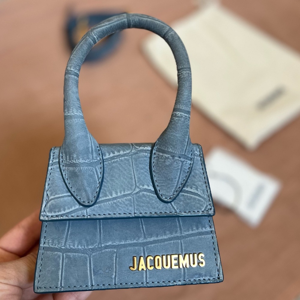 Jacquemus Le Chiquito Suede Croc Embossed Mini Bag in blue - Picture 5 of 17
